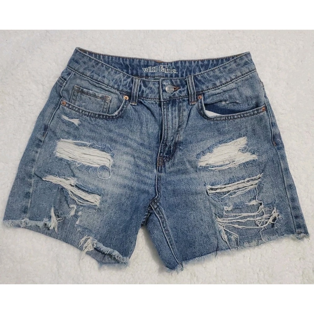 Vintage Y2K Wild Fable Jorts Mini Jean Shorts Womens 2 Blue Denim Distressed